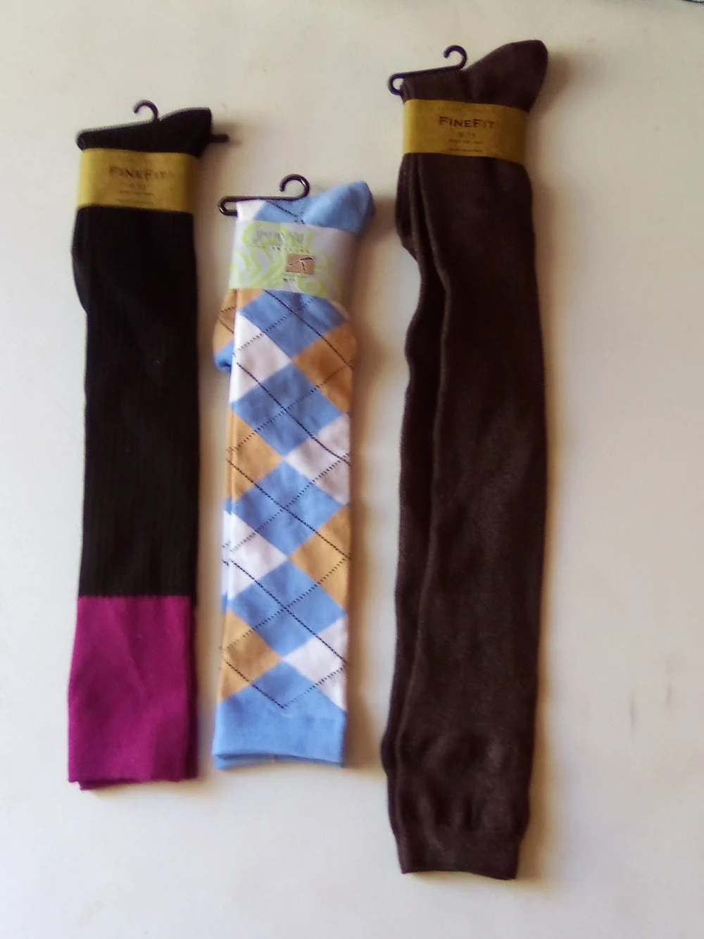 Men's Argyle and Solid Dress Socks - Blue, Brown, Black with Pink ( Bag B )
